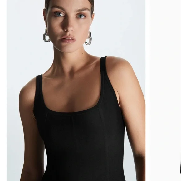 COS Square Neck Black structured Midi Dress - Picture 2 of 5